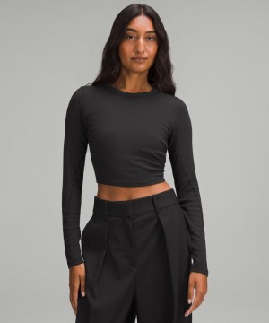 μακρυμανικα μπλουζακια Lululemon Hold Tight Straight-Hem Cropped γυναικεια μαυρα | Greece-9570421