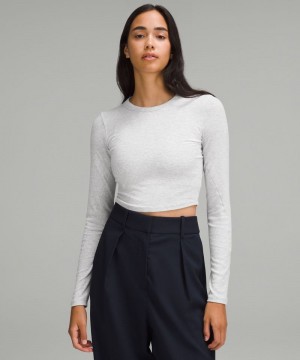 μακρυμανικα μπλουζακια Lululemon Hold Tight Straight-Hem Cropped γυναικεια ανοιχτο γκρι | Greece-1472698