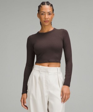 μακρυμανικα μπλουζακια Lululemon Hold Tight Straight-Hem Cropped γυναικεια σοκολάτα | Greece-7083416
