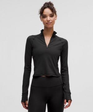 μακρυμανικα μπλουζακια Lululemon It's Rulu Cropped Half Zip γυναικεια μαυρα | Greece-6390581