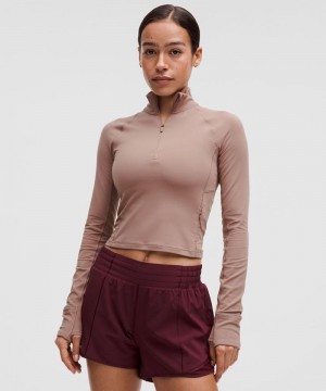 μακρυμανικα μπλουζακια Lululemon It's Rulu Cropped Half Zip γυναικεια ροζ | Greece-0583196