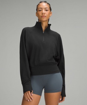 μακρυμανικα μπλουζακια Lululemon It's Rulu Fleece Half Zip γυναικεια μαυρα | Greece-5798613