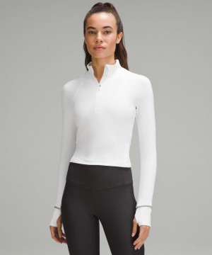 μακρυμανικα μπλουζακια Lululemon It's Rulu Ribbed Cropped Half Zip γυναικεια ασπρα | Greece-3961728
