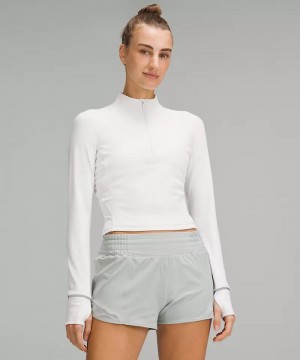 μακρυμανικα μπλουζακια Lululemon It's Rulu Ribbed Cropped Half Zip γυναικεια ασπρα | Greece-2841596