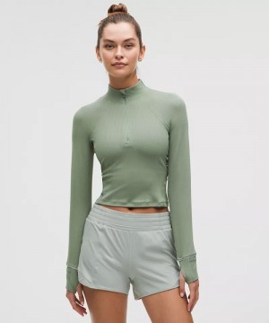μακρυμανικα μπλουζακια Lululemon It's Rulu Ribbed Cropped Half Zip γυναικεια γκρι | Greece-5468291