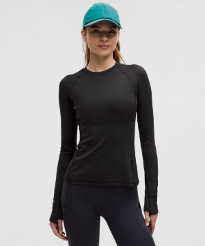 μακρυμανικα μπλουζακια Lululemon It's Rulu Ribbed γυναικεια μαυρα | Greece-4358709