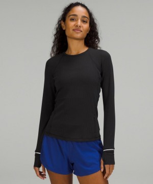 μακρυμανικα μπλουζακια Lululemon It's Rulu Ribbed γυναικεια μαυρα | Greece-6042398