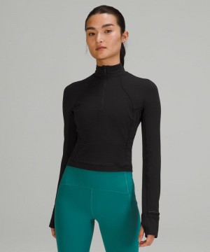 μακρυμανικα μπλουζακια Lululemon It's Rulu Run Cropped Half Zip γυναικεια μαυρα | Greece-6731592
