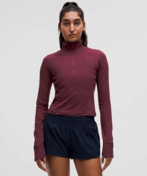 μακρυμανικα μπλουζακια Lululemon It's Rulu Run Cropped Half Zip γυναικεια σκούρο κοκκινα | Greece-9645823
