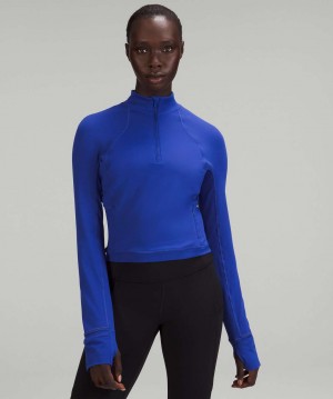 μακρυμανικα μπλουζακια Lululemon It's Rulu Run Cropped Half Zip γυναικεια μπλε | Greece-4657023