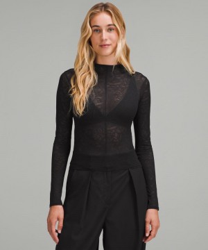 μακρυμανικα μπλουζακια Lululemon Lace γυναικεια μαυρα | Greece-6147382