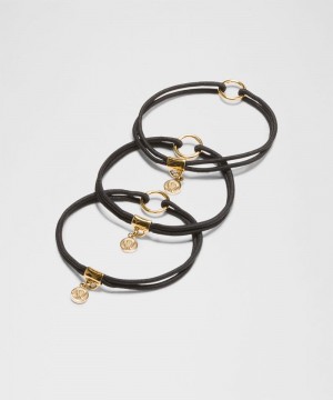 Αξεσουαρ Μαλλιων Lululemon Logo Charm Hair Ties γυναικεια μαυρα χρυσο χρωμα | Greece-0768125