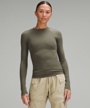 μακρυμανικα μπλουζακια Lululemon Long-Sleeve Crewneck Base Layer γυναικεια πρασινο Χακί | Greece-5806129