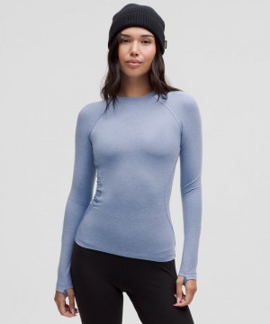 μακρυμανικα μπλουζακια Lululemon Long-Sleeve Crewneck Base Layer γυναικεια μπλε μπλε | Greece-4369782