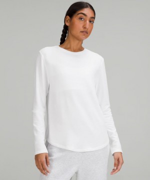 μακρυμανικα μπλουζακια Lululemon Love Modal Fleece γυναικεια ασπρα | Greece-9218754