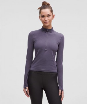 μακρυμανικα μπλουζακια Lululemon Merino Wool-Blend Base Layer Half Zip γυναικεια βαθυ γκρι | Greece-0723691