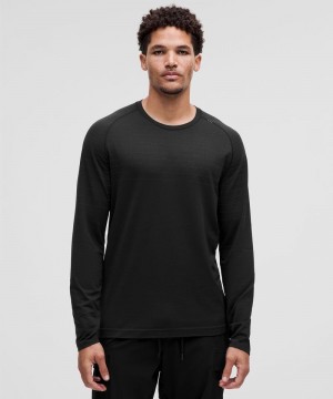 μακρυμανικα μπλουζακια Lululemon Metal Vent Tech Glow Stripe ανδρικα μαυρα μαυρα | Greece-0971245