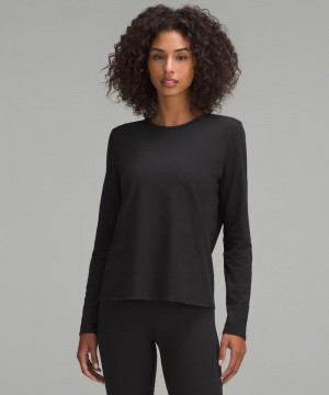 μακρυμανικα μπλουζακια Lululemon Organic Cotton Crewneck γυναικεια μαυρα | Greece-9470653