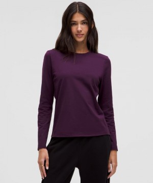 μακρυμανικα μπλουζακια Lululemon Organic Cotton Crewneck γυναικεια μωβ | Greece-4086973