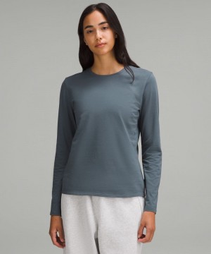 μακρυμανικα μπλουζακια Lululemon Organic Cotton Crewneck γυναικεια γκρι | Greece-6547382