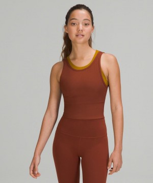 αμανικα μπλουζακια Lululemon Power Pivot Ribbed γυναικεια καφε | Greece-0536187