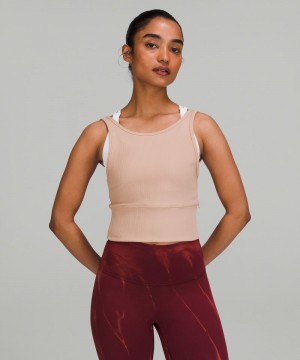 αμανικα μπλουζακια Lululemon Power Pivot Ribbed γυναικεια ροζ | Greece-9842301