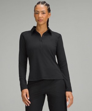 μπλουζακια πολο Lululemon Quick-Dry Long-Sleeve γυναικεια μαυρα | Greece-8430716
