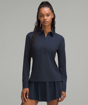 μπλουζακια πολο Lululemon Quick-Dry Long-Sleeve γυναικεια σκουρο μπλε | Greece-1305687