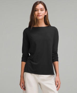 μακρυμανικα μπλουζακια Lululemon Relaxed-Fit Boatneck γυναικεια μαυρα | Greece-7514638