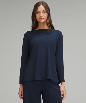 μακρυμανικα μπλουζακια Lululemon Relaxed-Fit Boatneck γυναικεια σκουρο μπλε | Greece-7980624