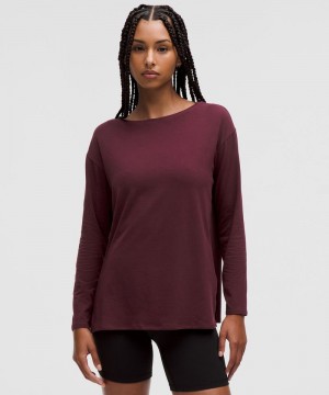 μακρυμανικα μπλουζακια Lululemon Relaxed-Fit Boatneck γυναικεια σκούρο κοκκινα | Greece-3047859