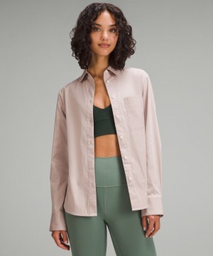 μακρυμανικα μπλουζακια Lululemon Relaxed-Fit Cotton-Blend Poplin Button-Down γυναικεια ροζ | Greece-1647958