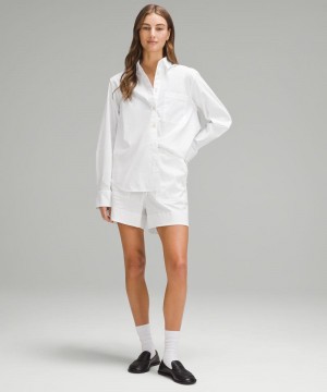 μακρυμανικα μπλουζακια Lululemon Relaxed-Fit Cotton-Blend Poplin Button-Down γυναικεια ασπρα | Greece-5061348