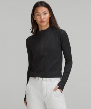 μακρυμανικα μπλουζακια Lululemon Rest Less Cropped Half Zip γυναικεια μαυρα μαυρα | Greece-5986134