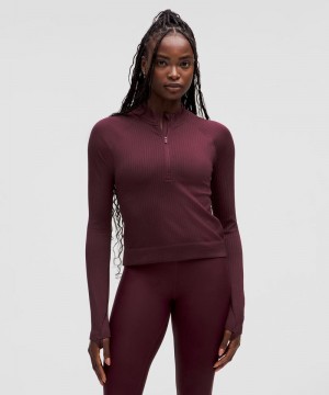 μακρυμανικα μπλουζακια Lululemon Rest Less Cropped Half Zip γυναικεια σκούρο κοκκινα σκούρο κοκκινα | Greece-3471592