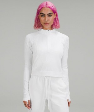 μακρυμανικα μπλουζακια Lululemon Rest Less Cropped Half Zip γυναικεια ασπρα ασπρα | Greece-5469103