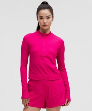 μακρυμανικα μπλουζακια Lululemon Rest Less Cropped Half Zip γυναικεια ροζ | Greece-9263587