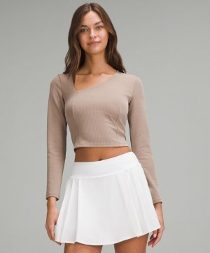 μακρυμανικα μπλουζακια Lululemon Ribbed Softstreme Asymmetrical γυναικεια γκρι | Greece-7819526