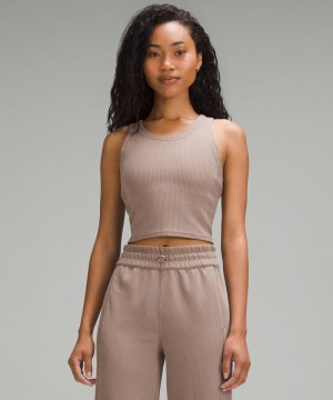 αμανικα μπλουζακια Lululemon Ribbed Softstreme Cropped γυναικεια γκρι | Greece-9650821
