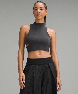 αμανικα μπλουζακια Lululemon Ribbed Softstreme Mockneck Cropped γυναικεια μαυρα | Greece-0149326