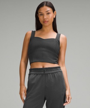 αμανικα μπλουζακια Lululemon Ribbed Softstreme Sweetheart γυναικεια μαυρα | Greece-9087513