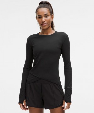 μακρυμανικα μπλουζακια Lululemon Rulu Gathered-Waist Long-Sleeve Running Top γυναικεια μαυρα | Greece-7952608