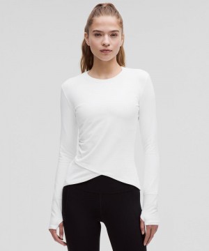 μακρυμανικα μπλουζακια Lululemon Rulu Gathered-Waist Long-Sleeve Running Top γυναικεια ασπρα | Greece-3041756