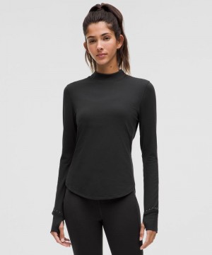μακρυμανικα μπλουζακια Lululemon Rulu Running Mockneck γυναικεια μαυρα | Greece-1397425