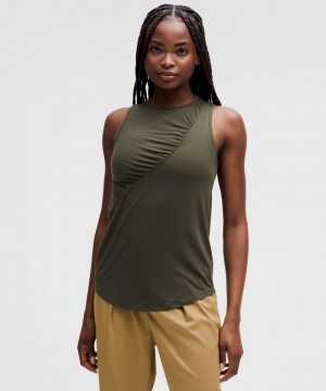 αμανικα μπλουζακια Lululemon Silk-Blend Shirred γυναικεια σκούρο Ελιά | Greece-6097352