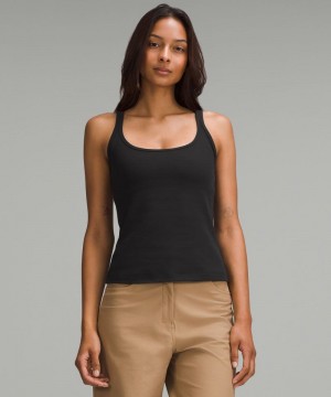 αμανικα μπλουζακια Lululemon Slim-Fit Stretch Cotton γυναικεια μαυρα | Greece-9748206
