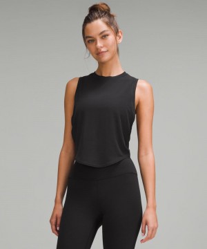 αμανικα μπλουζακια Lululemon Soft-Knit Crewneck Cropped γυναικεια μαυρα | Greece-6754891