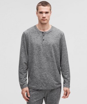 μακρυμανικα μπλουζακια Lululemon Soft Jersey Long-Sleeve Henley ανδρικα μαυρα ασημι | Greece-2097534