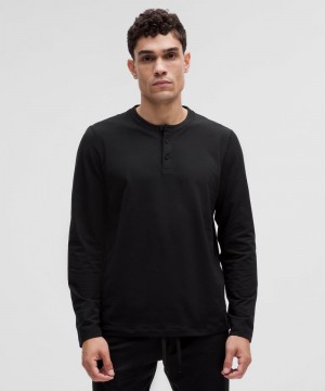 μακρυμανικα μπλουζακια Lululemon Soft Jersey Long-Sleeve Henley ανδρικα μαυρα | Greece-3580469