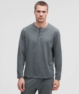 μακρυμανικα μπλουζακια Lululemon Soft Jersey Long-Sleeve Henley ανδρικα γκρι | Greece-6519048